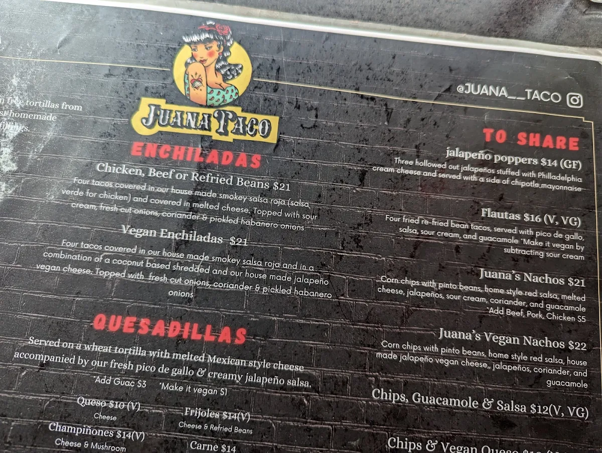 Menu, Juana Taco