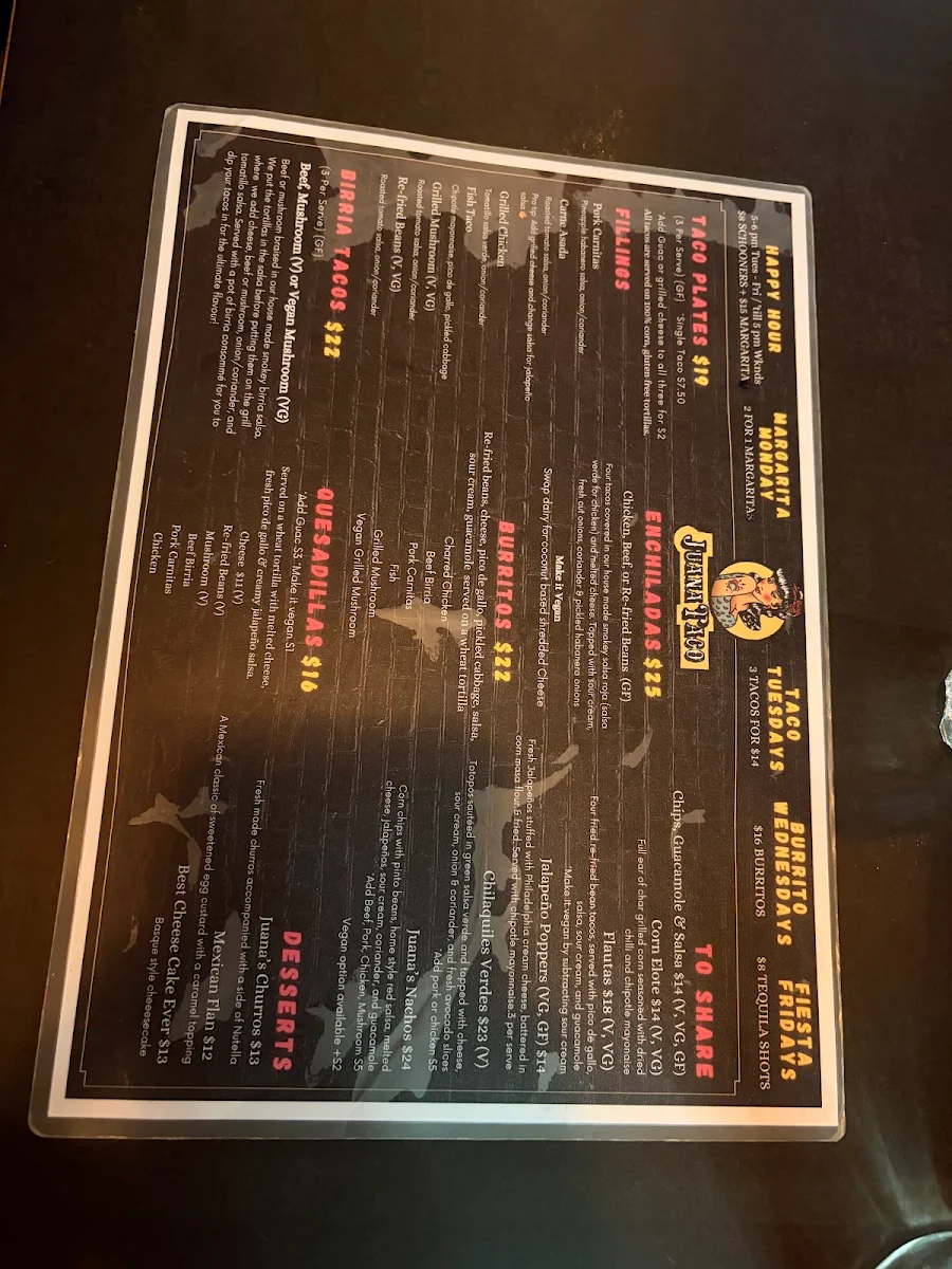 Menu, Juana Taco