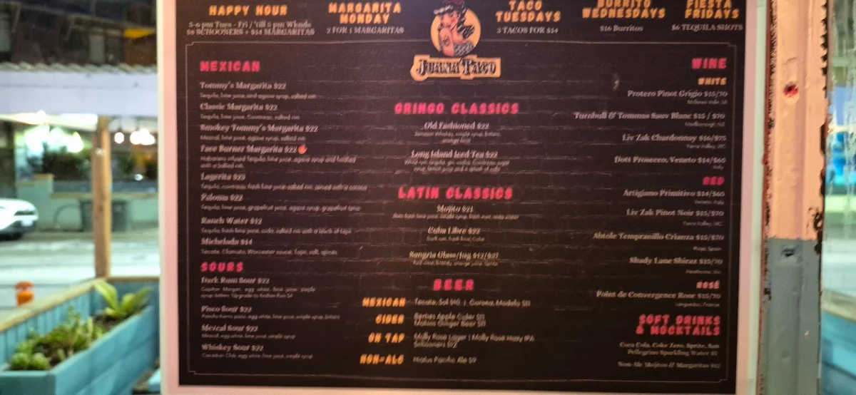 Menu, Juana Taco