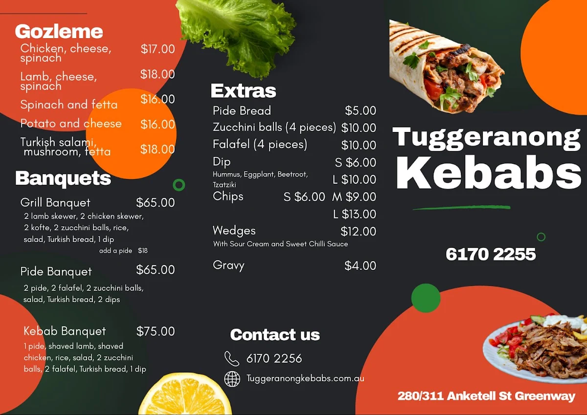 Menu, Tuggeranong Kebabs