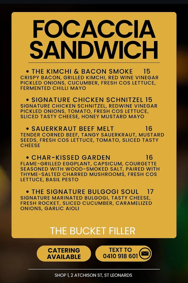 Menu, The Bucket Filler