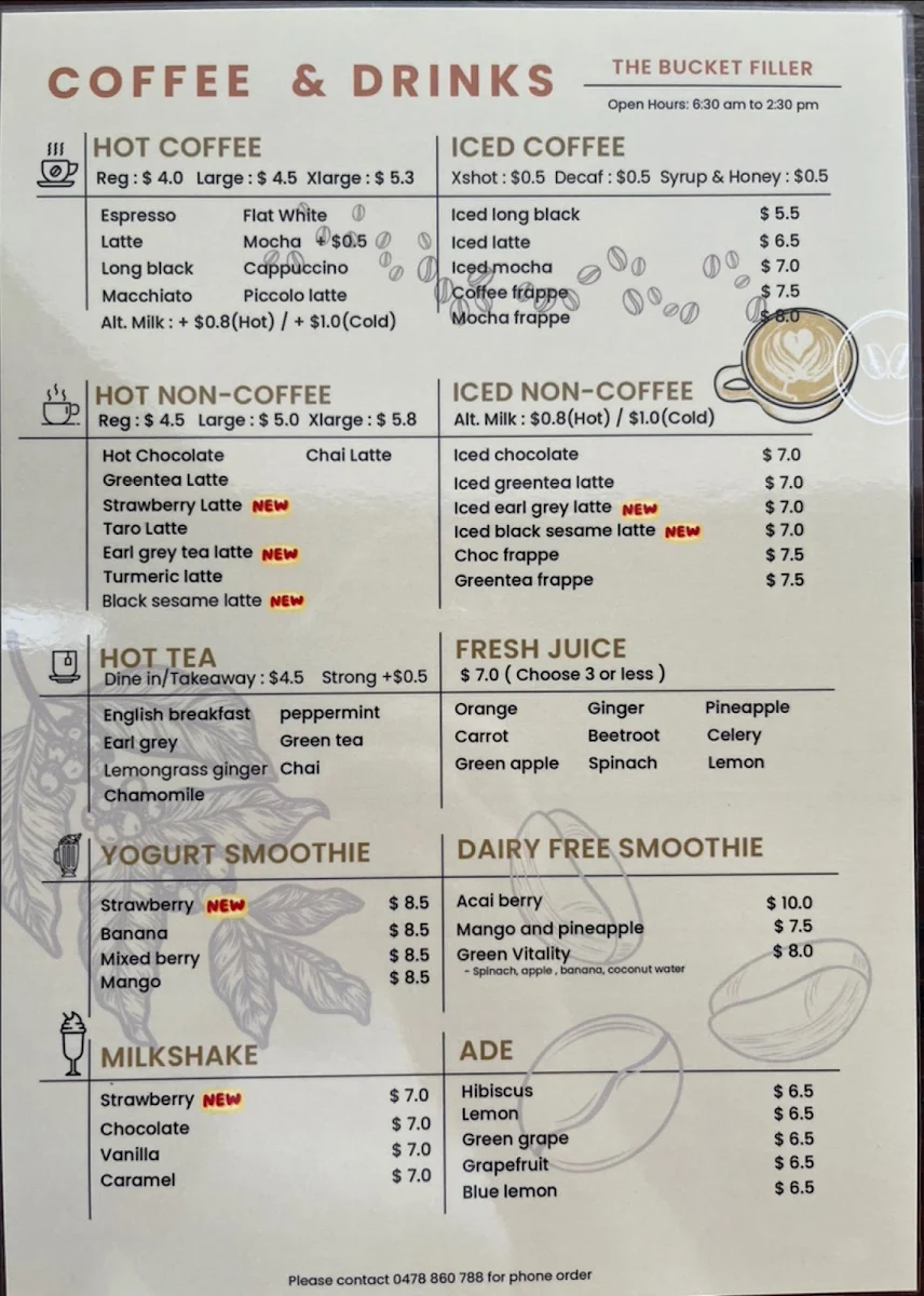 Menu, The Bucket Filler