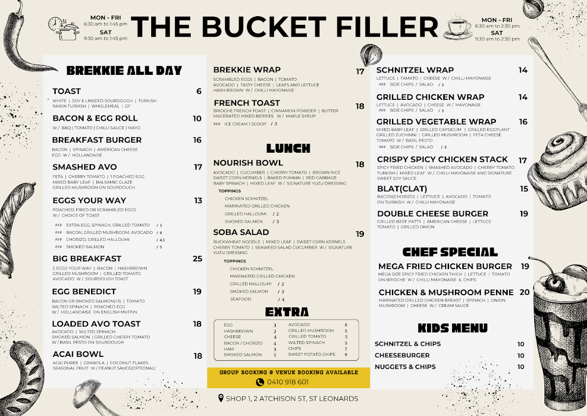 Menu, The Bucket Filler