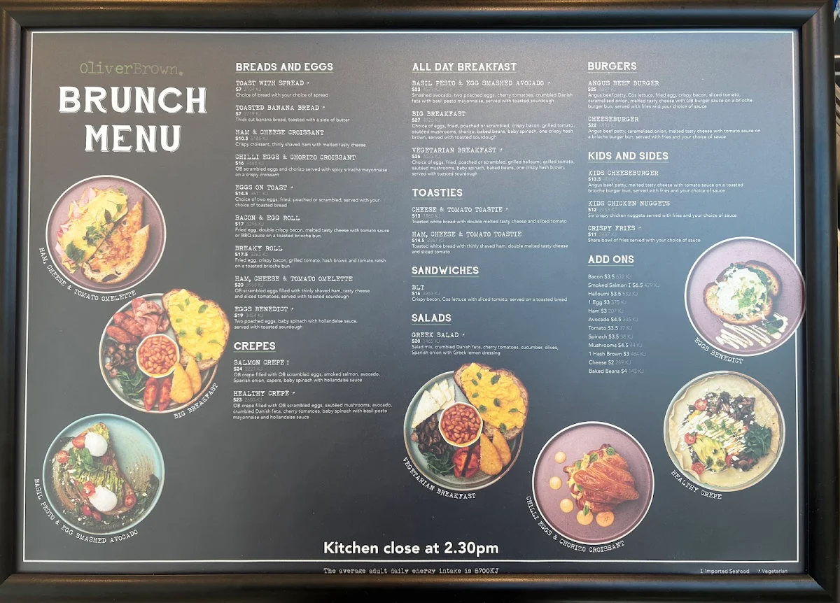Menu, Oliver Brown Helensvale