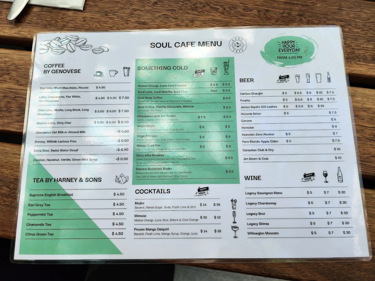 Menu, Soul Cafe & Bar