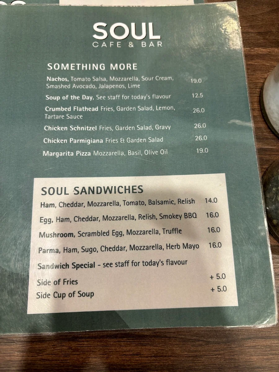 Menu, Soul Cafe & Bar