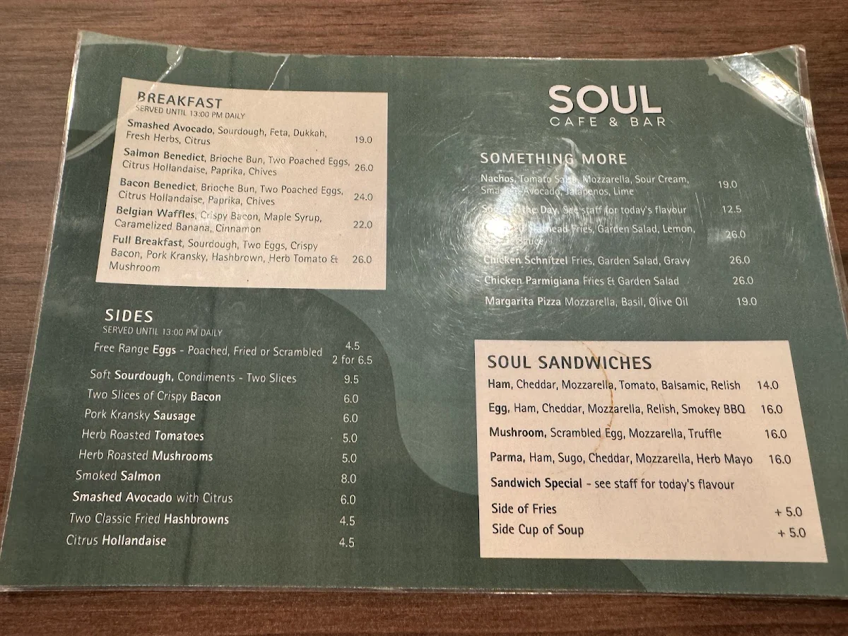 Menu, Soul Cafe & Bar