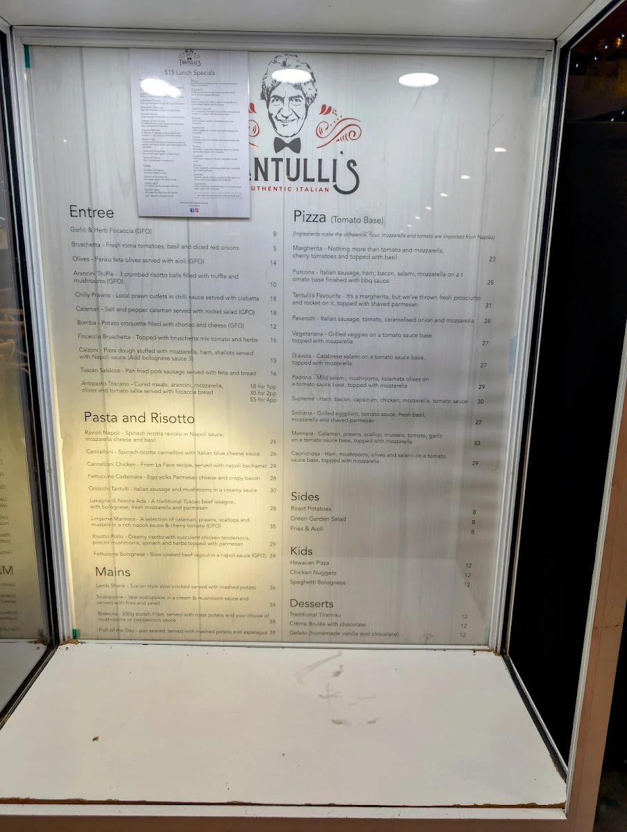Menu, Tantulli’s Italian Carseldine