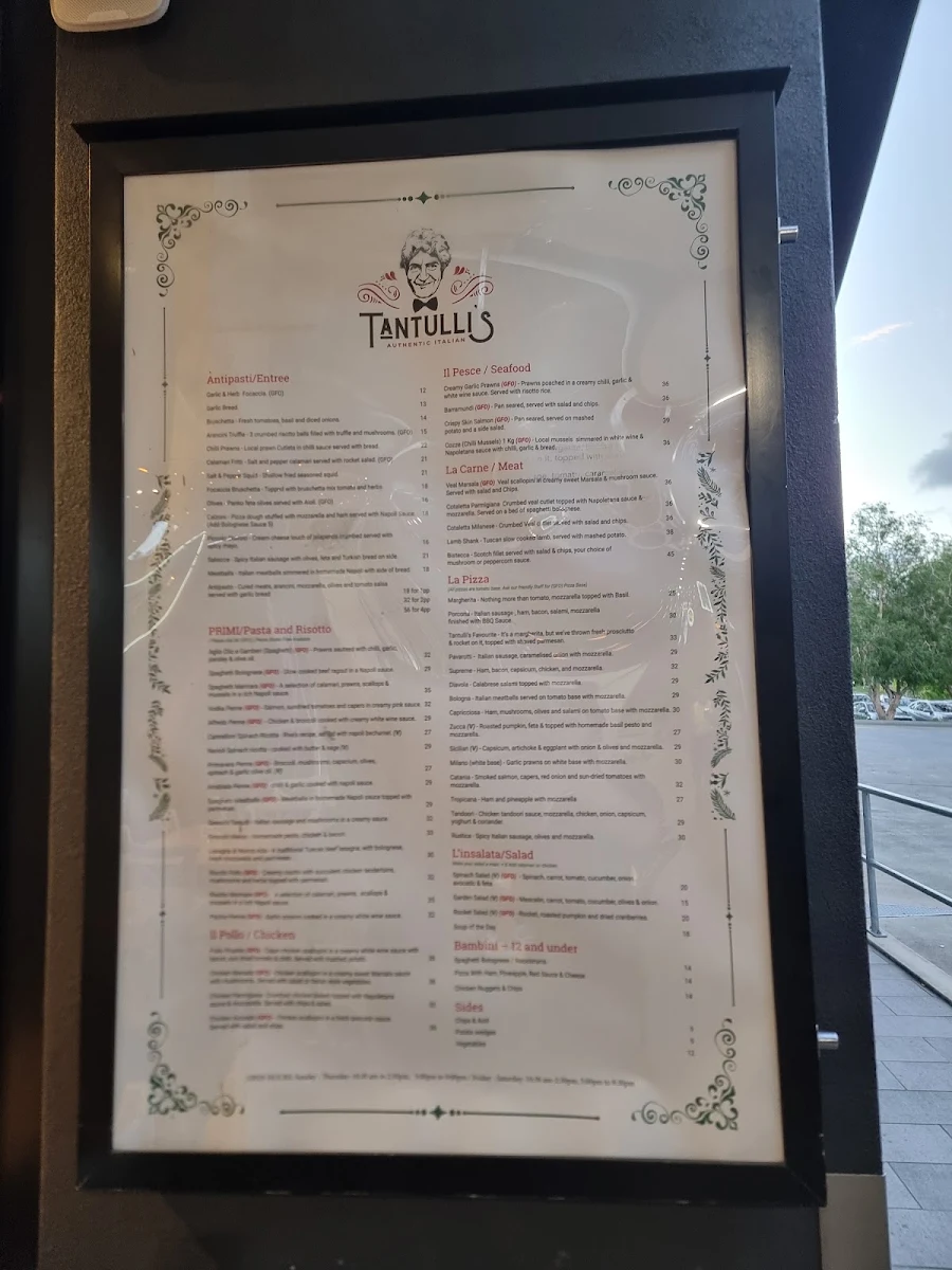 Menu, Tantulli’s Italian Carseldine