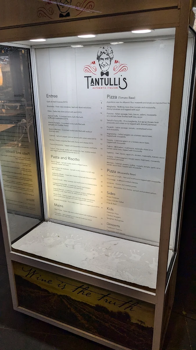 Menu, Tantulli’s Italian Carseldine