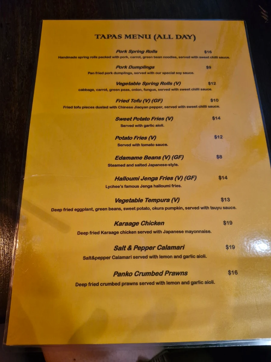 Menu, Lychee Lounge