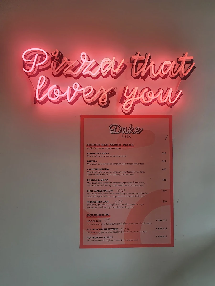Menu, Duke Pizza