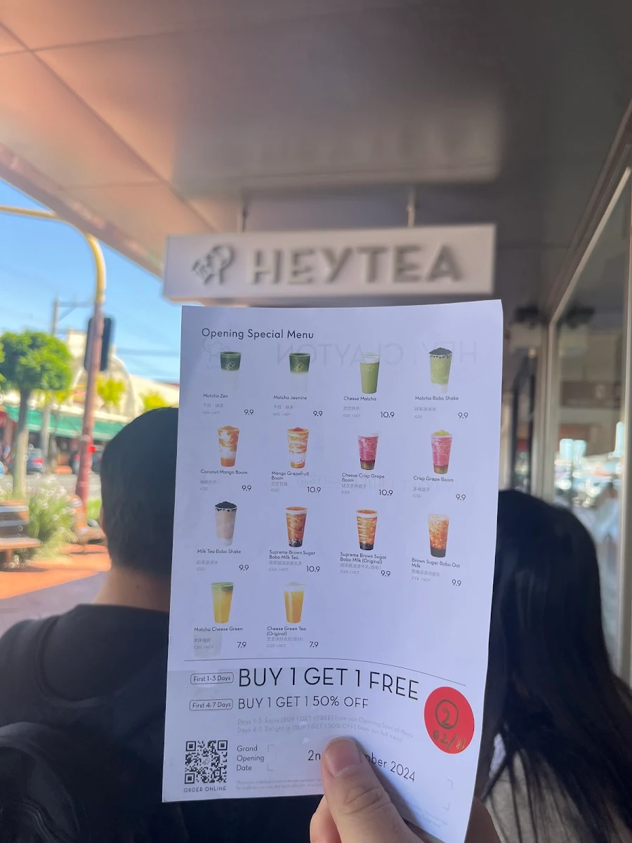 Menu, heytea (Clayton)