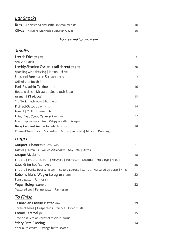Menu, IXL Long Bar