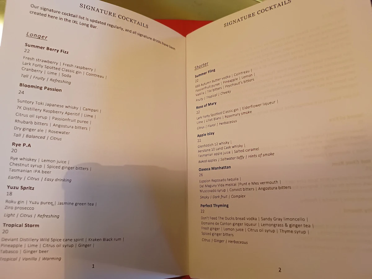 Menu, IXL Long Bar