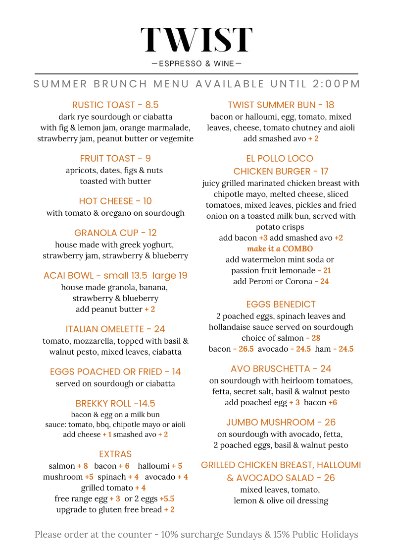 Menu, Twist Espresso & Wine