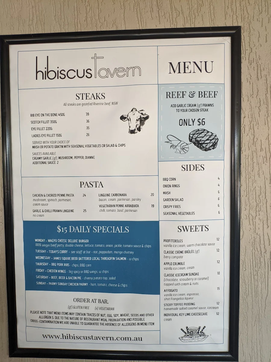 Menu, Hibiscus Tavern