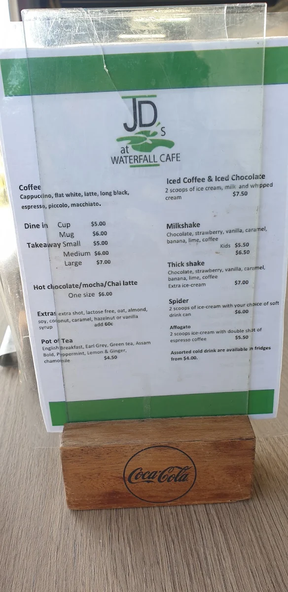 Menu, Waterfall Cafe