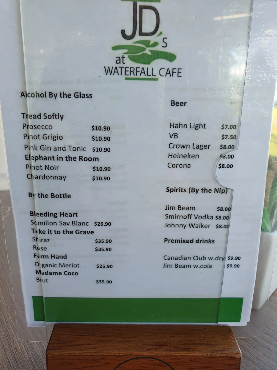 Menu, Waterfall Cafe