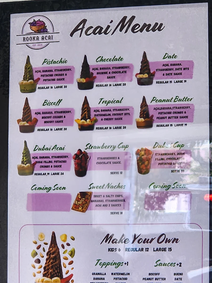 Menu, Rooka Acai