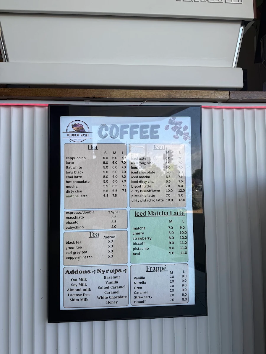 Menu, Rooka Acai