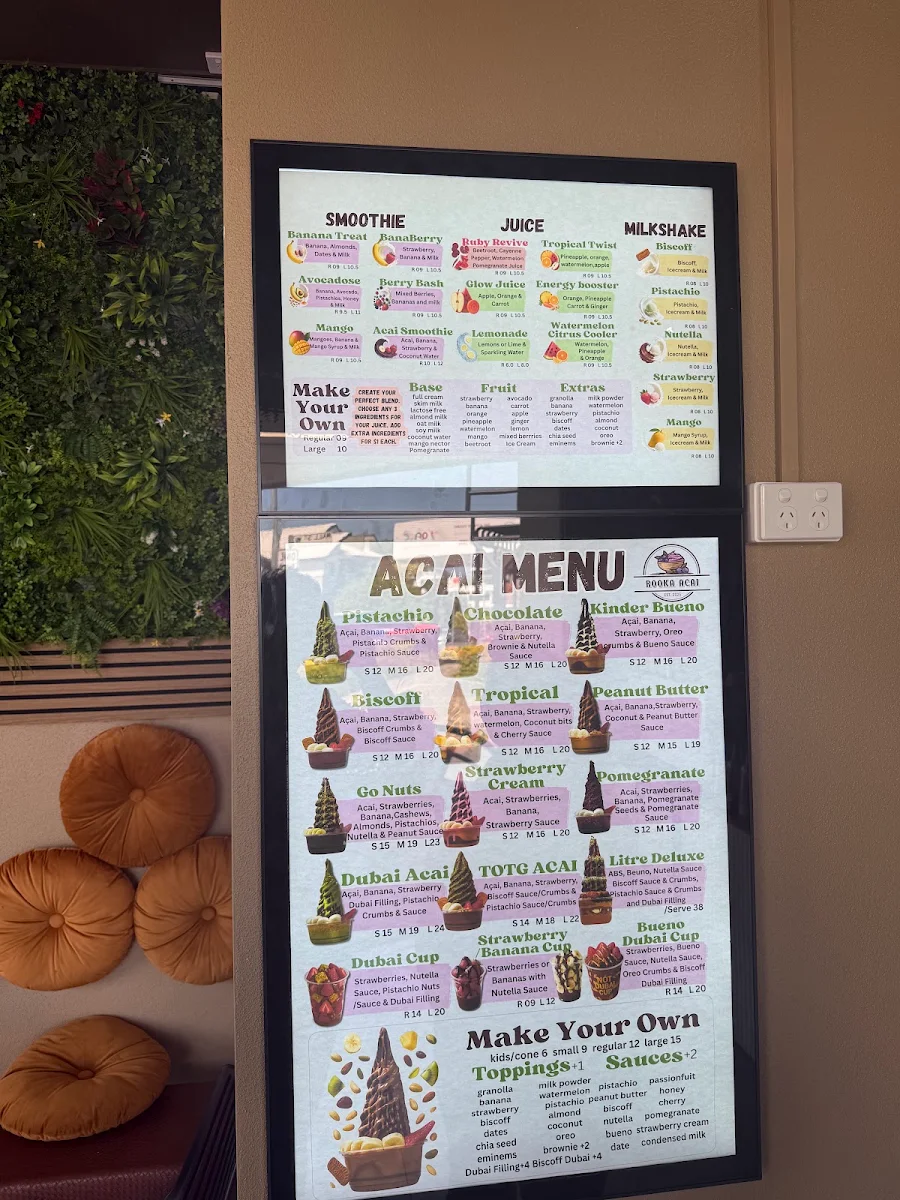 Menu, Rooka Acai