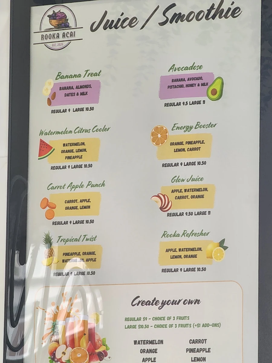 Menu, Rooka Acai
