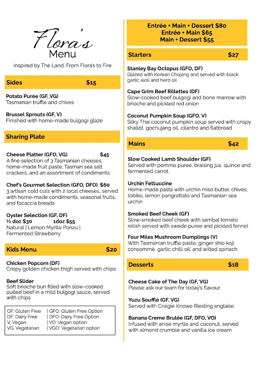 Menu, Flora's Restaurant