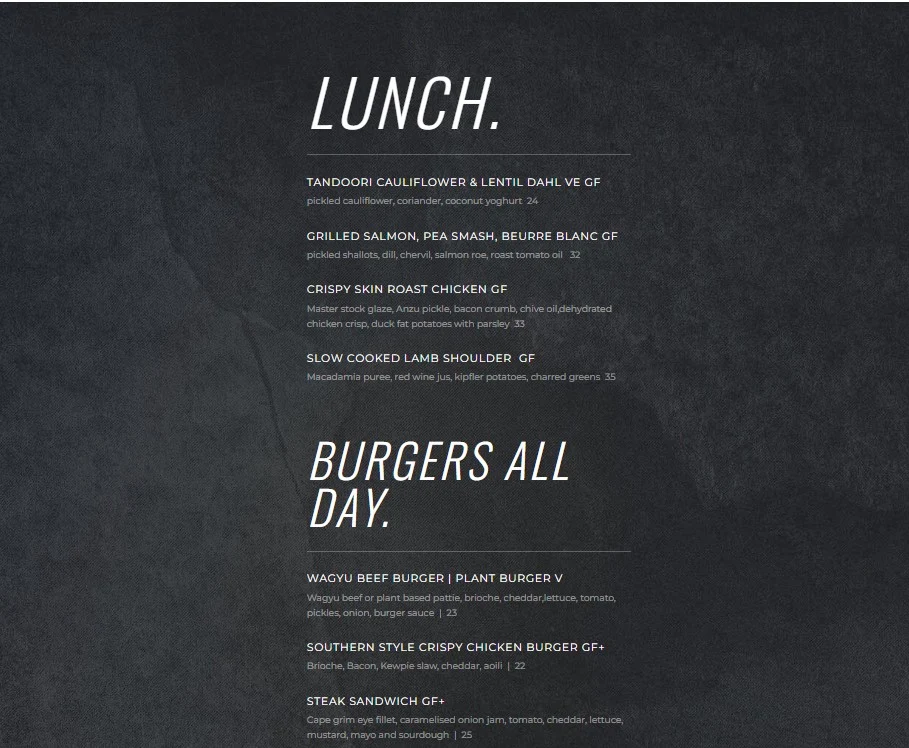 Menu, The Espressonist