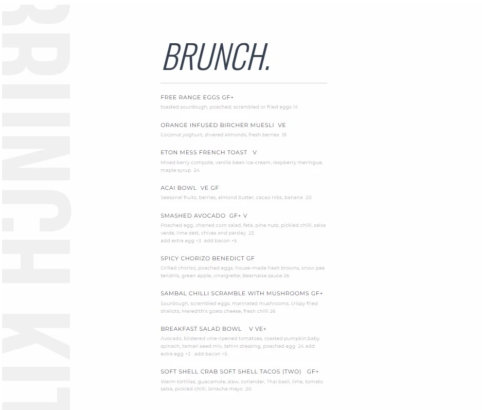 Menu, The Espressonist