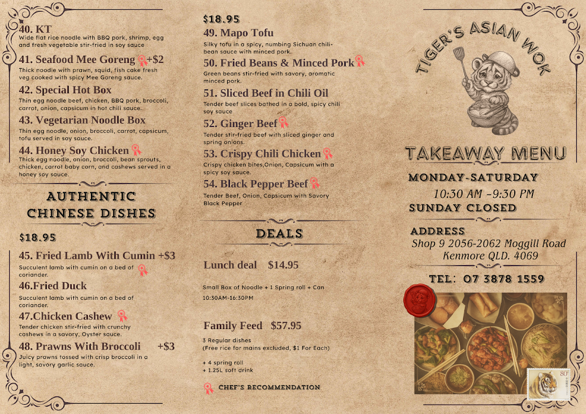 Menu, Tigers Asian Wok Kenmore