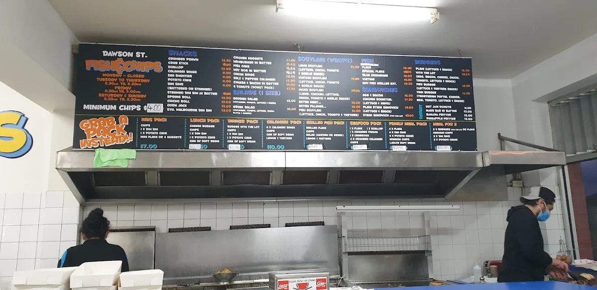 Menu, Dawson St. Fish & Chips Tullamarine VIC