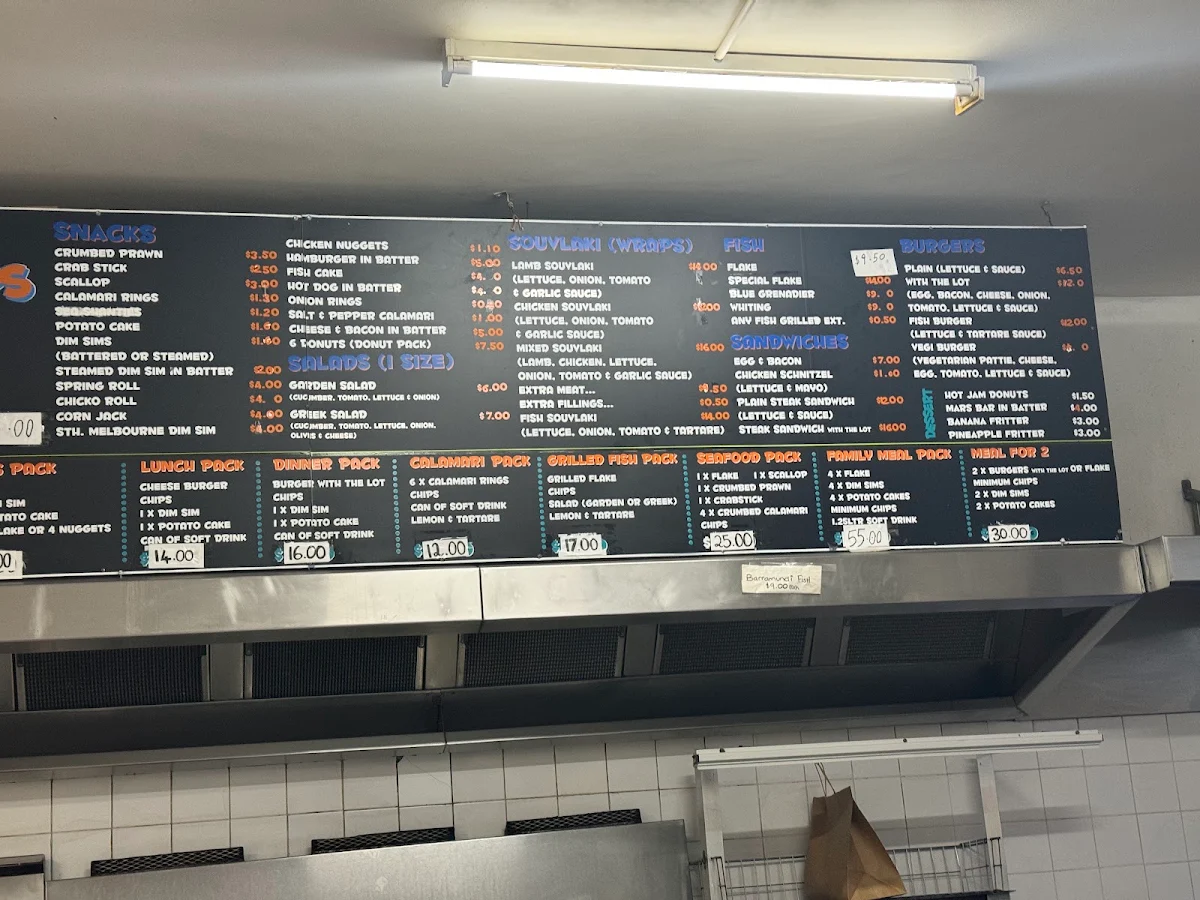 Menu, Dawson St. Fish & Chips Tullamarine VIC