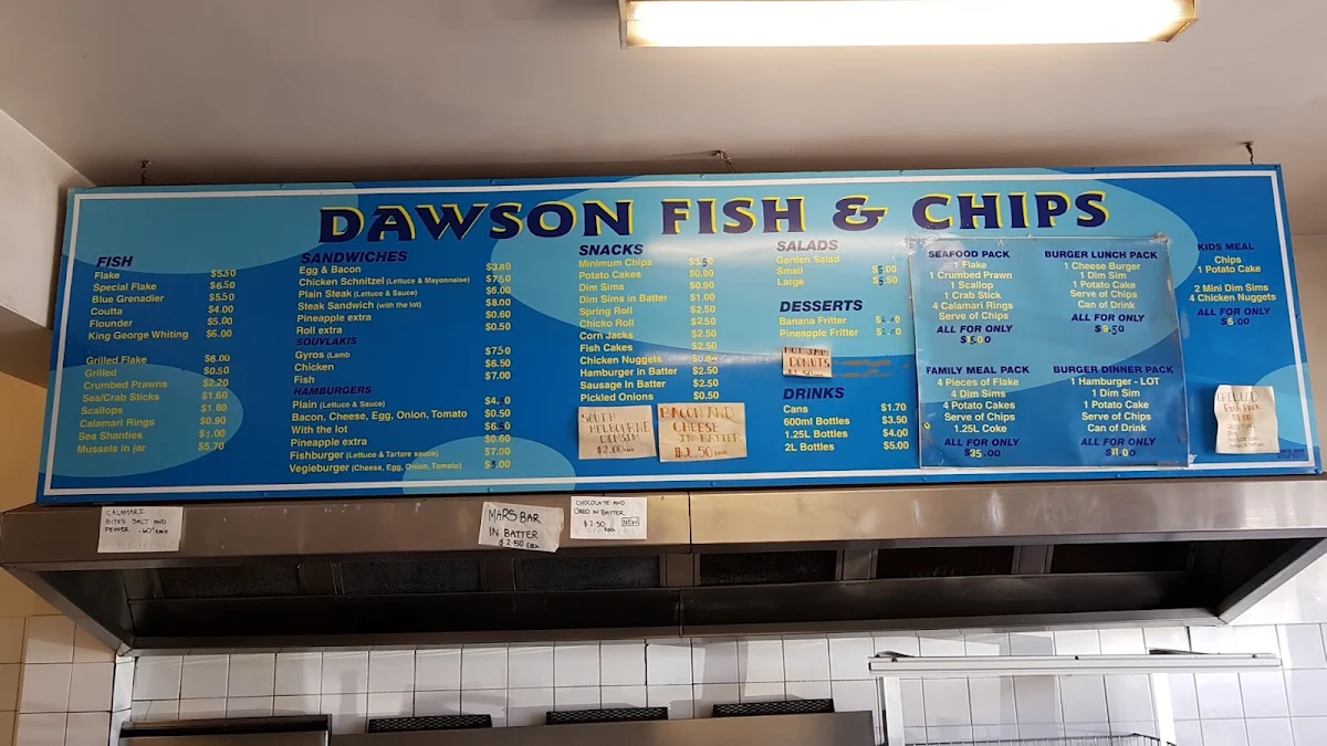 Menu, Dawson St. Fish & Chips Tullamarine VIC