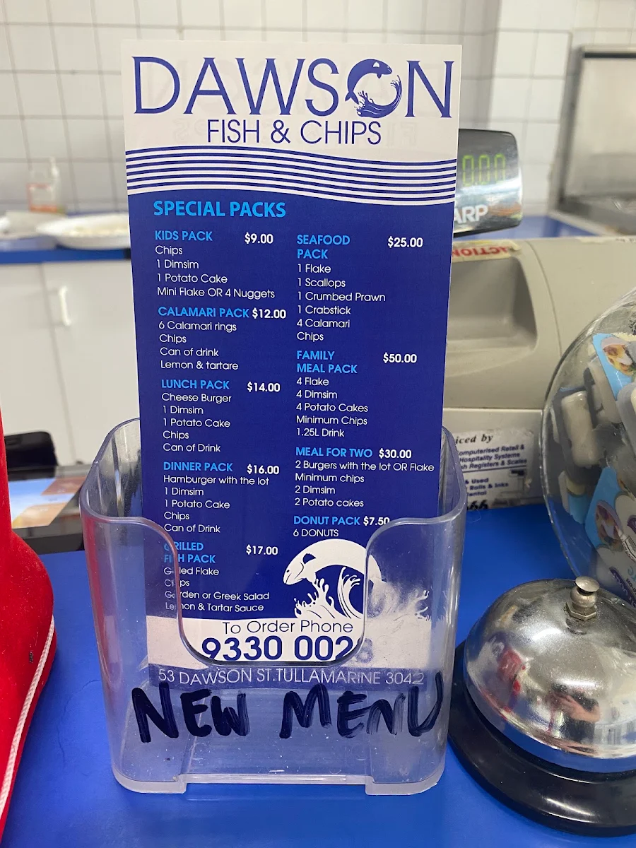 Menu, Dawson St. Fish & Chips Tullamarine VIC
