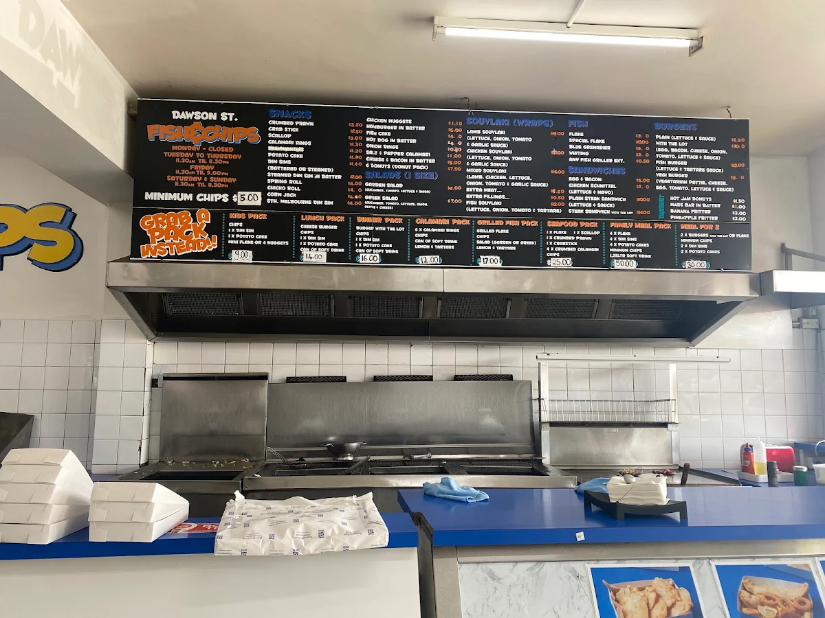 Menu, Dawson St. Fish & Chips Tullamarine VIC