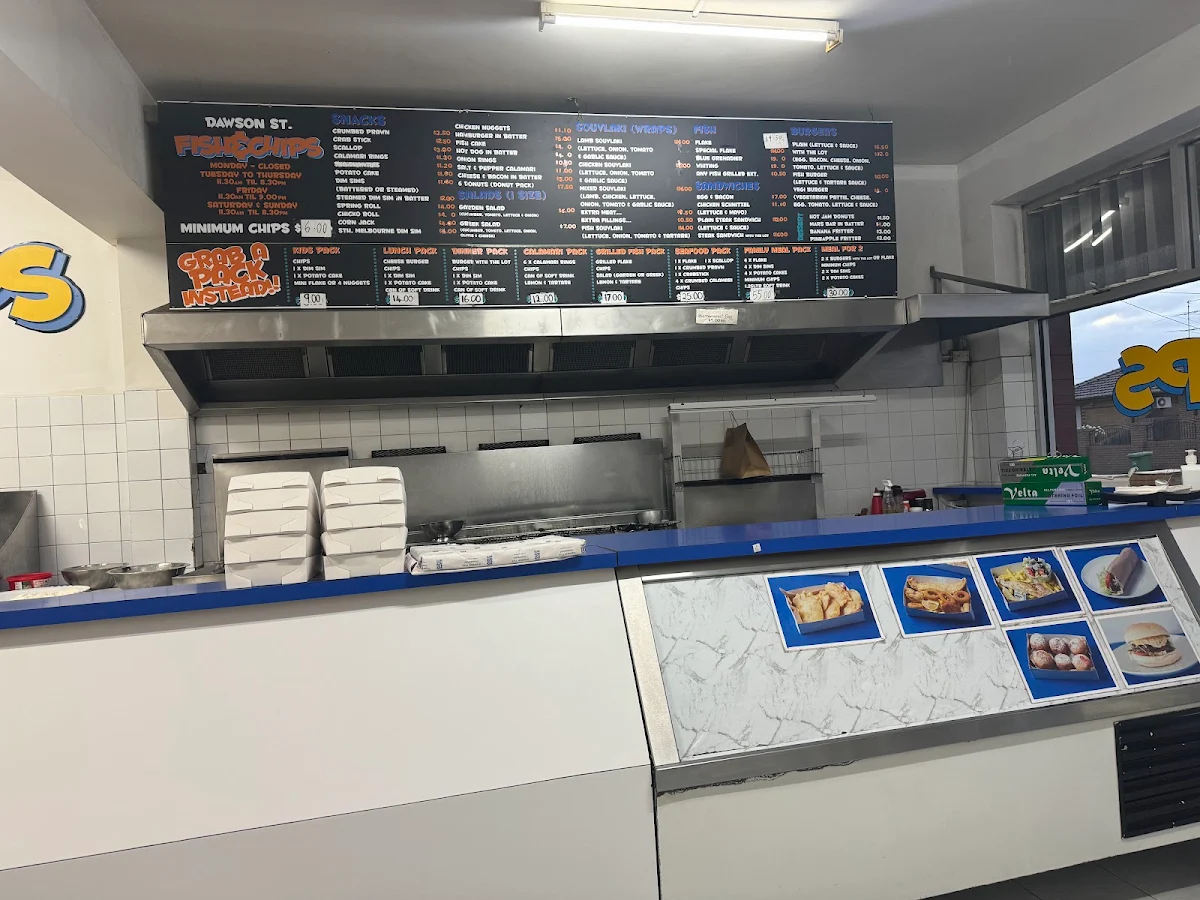 Menu, Dawson St. Fish & Chips Tullamarine VIC