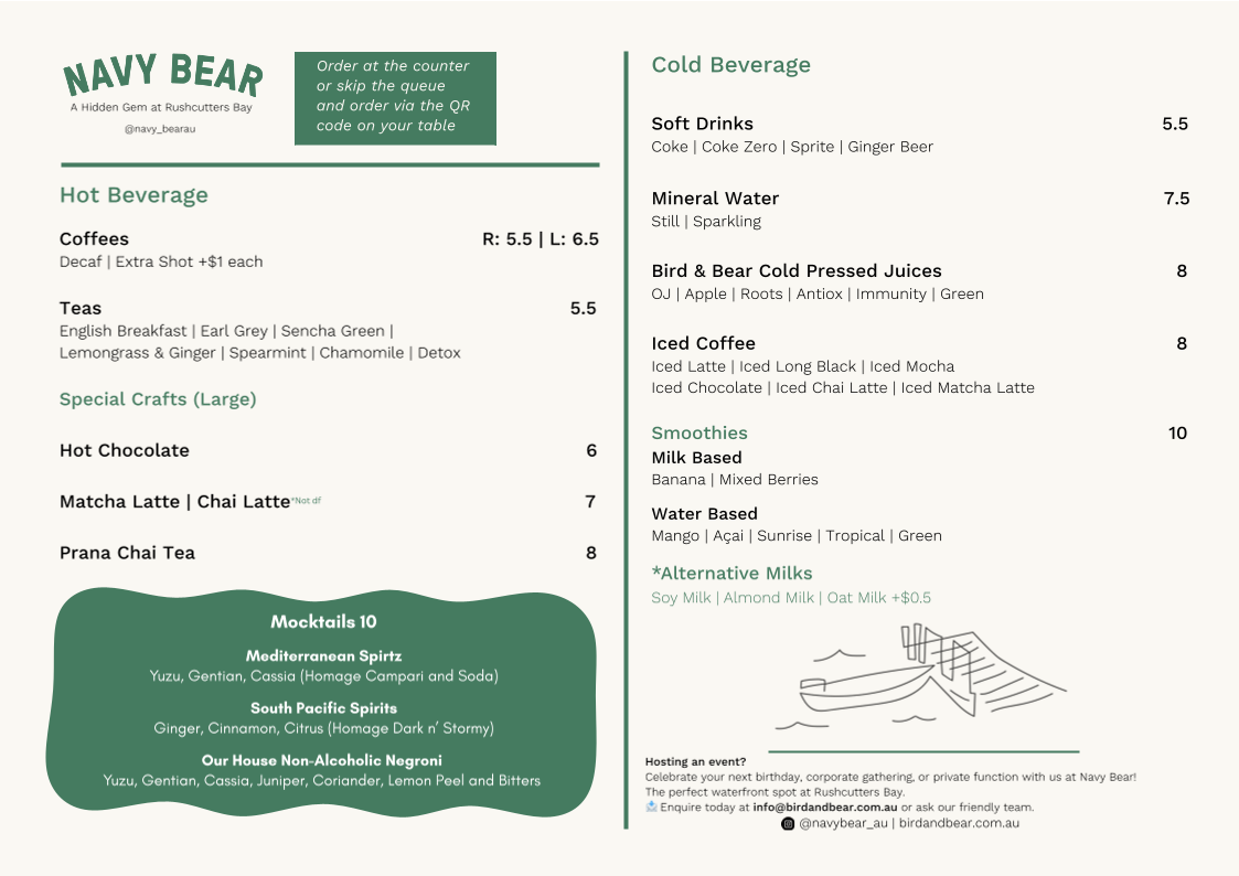 Menu, The Navy Bear