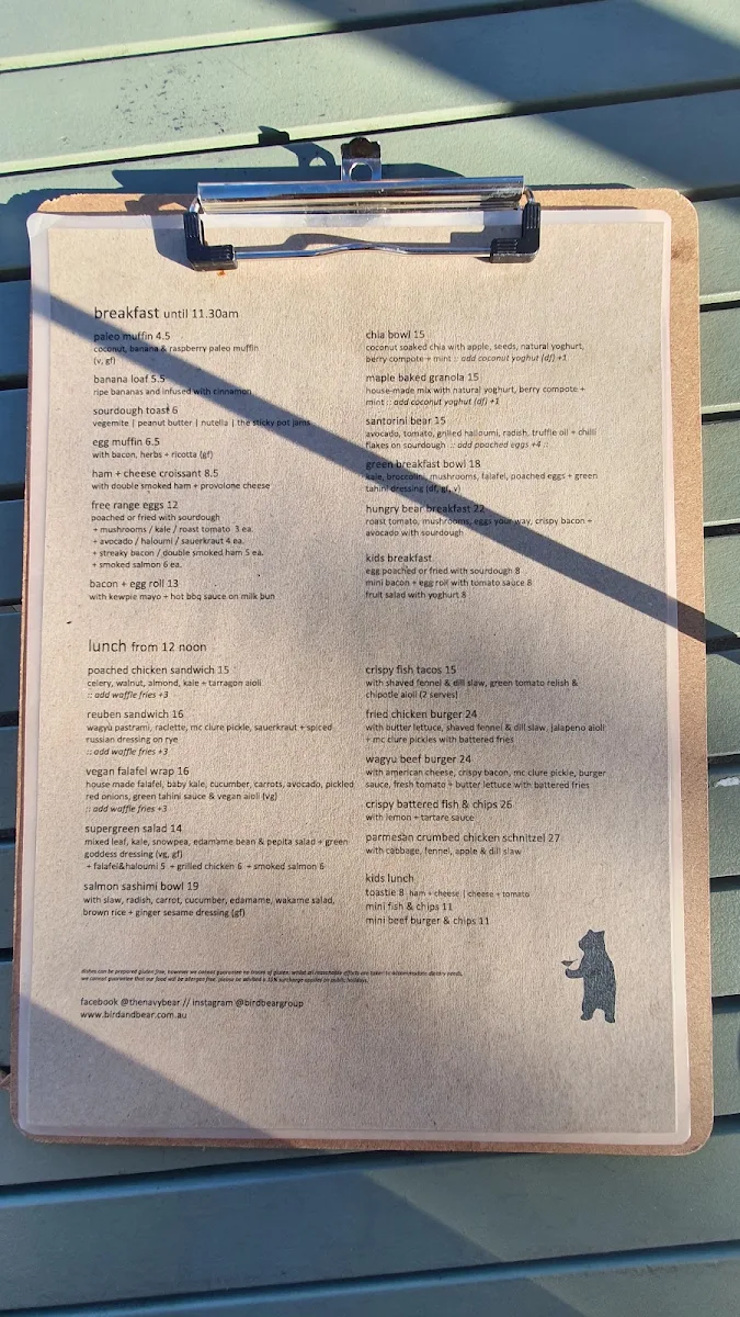 Menu, The Navy Bear