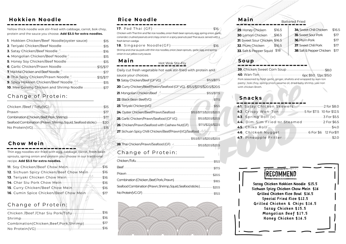 Menu, Chips & Chow
