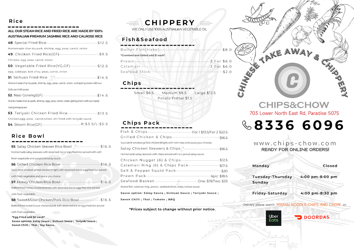 Menu, Chips & Chow