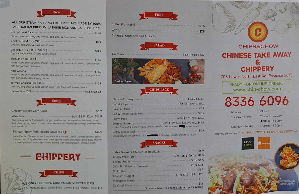 Menu, Chips & Chow