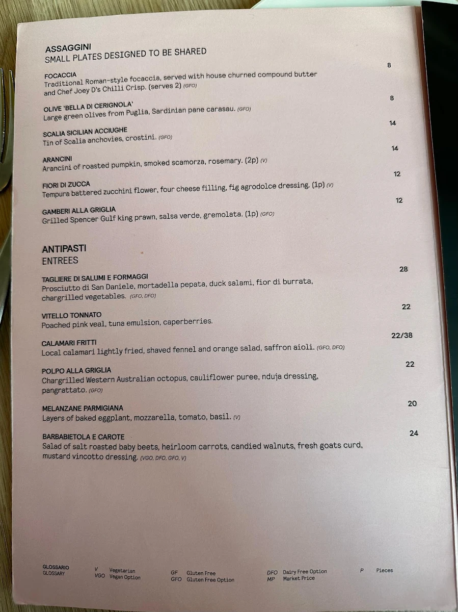 Menu, Grazia Restaurant