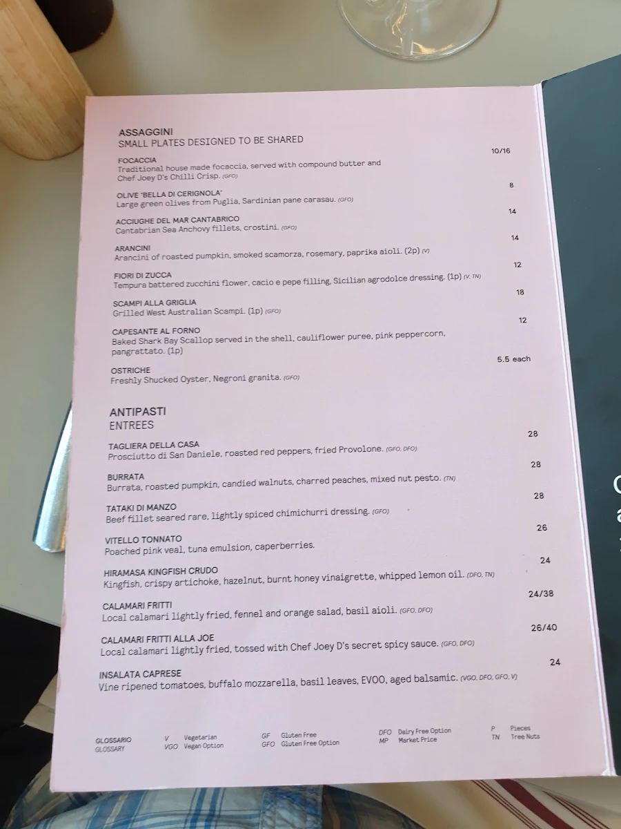 Menu, Grazia Restaurant