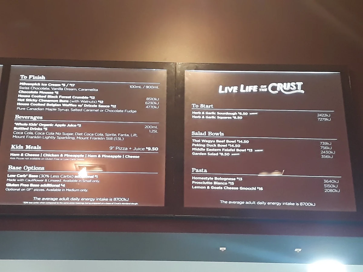 Menu, Crust Pizza Liverpool