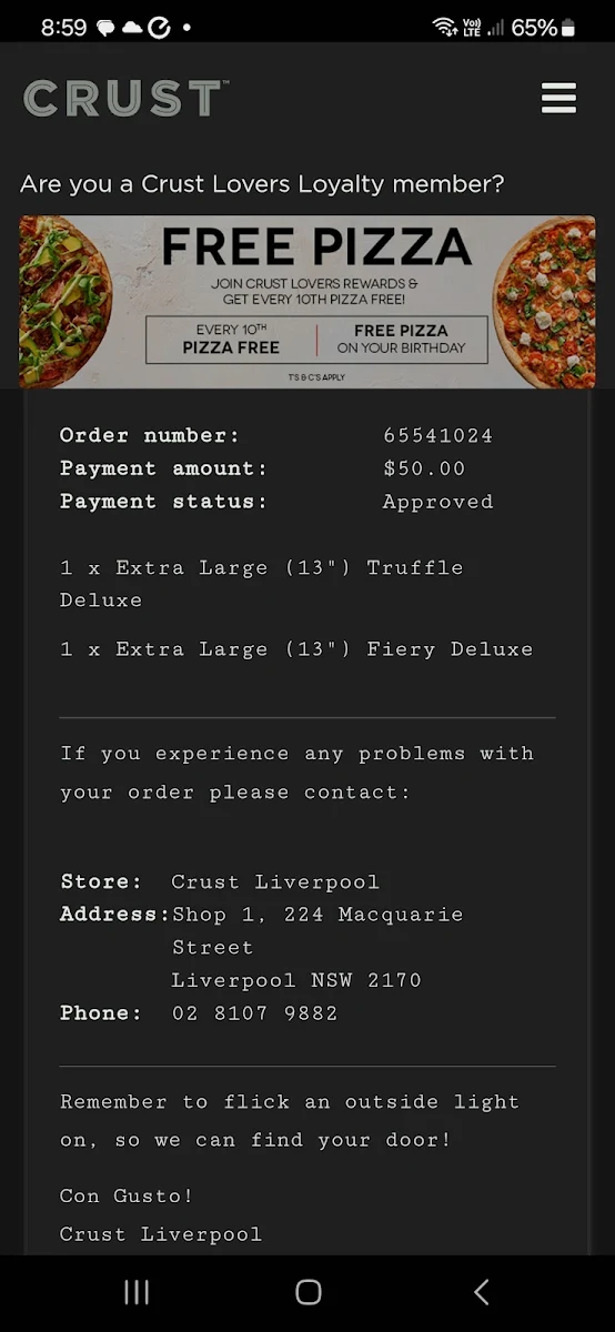 Menu, Crust Pizza Liverpool