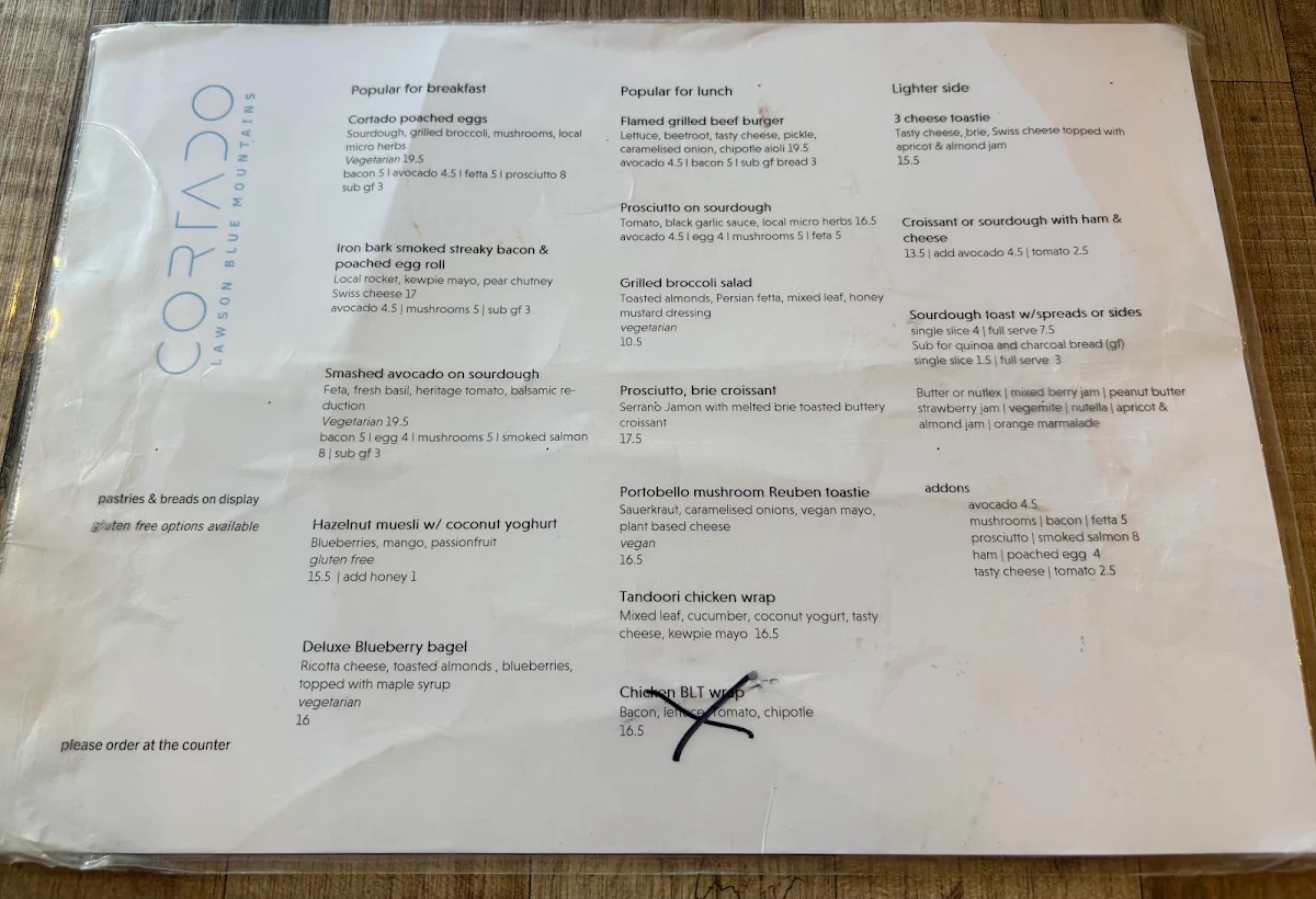 Menu, Cortado Cafe