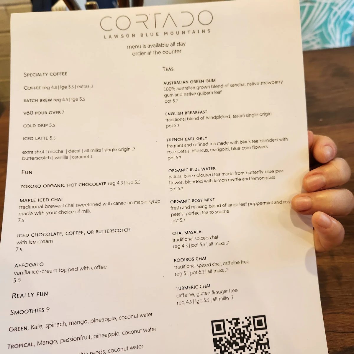 Menu, Cortado Cafe