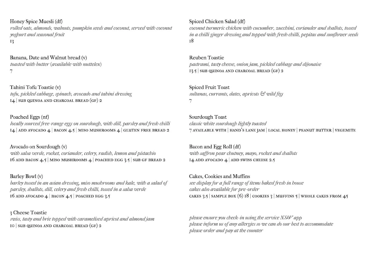 Menu, Cortado Cafe