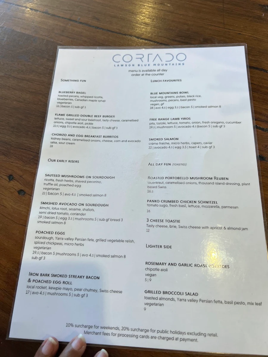 Menu, Cortado Cafe
